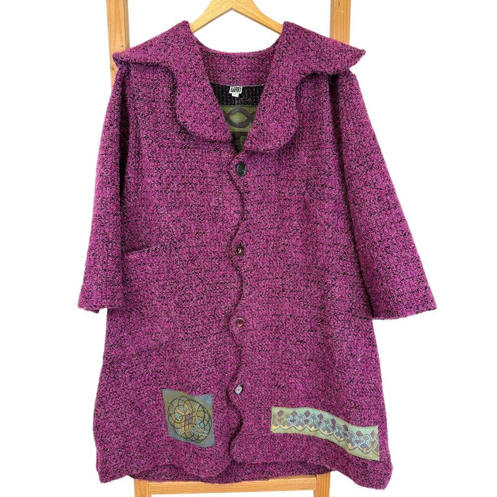 Vintage Bluefish 90's Pink Black Wool Button Down Long Sleeve Jacket Coat MED LG - Picture 1 of 8